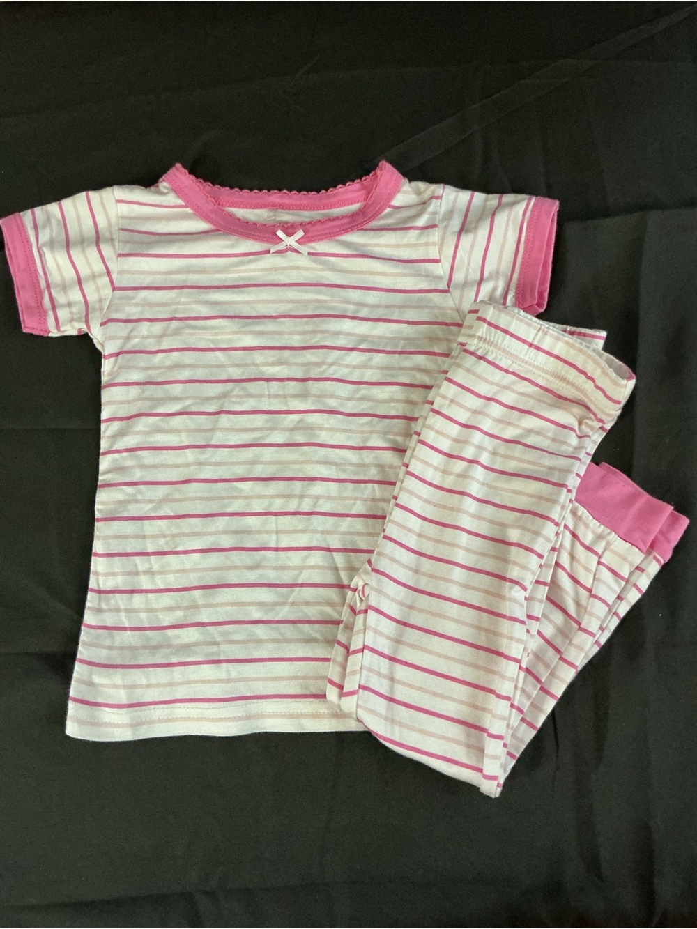 Girls Pink & White Striped Short Sleeve Pajama Set